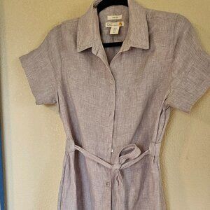 Linen C&C California short-sleeve, button-down, belted shirt dress